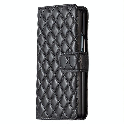 For Samsung Galaxy Z Fold4 5G Diamond Lattice Flip Wallet Case - Black - Mekamart Australia