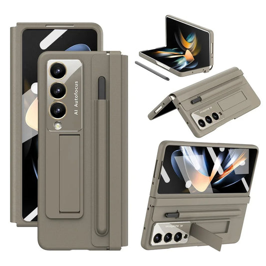 For Samsung Galaxy Z Fold4 5G Full Coverage Pc Case With Pen - Light Brown - Mekamart Australia