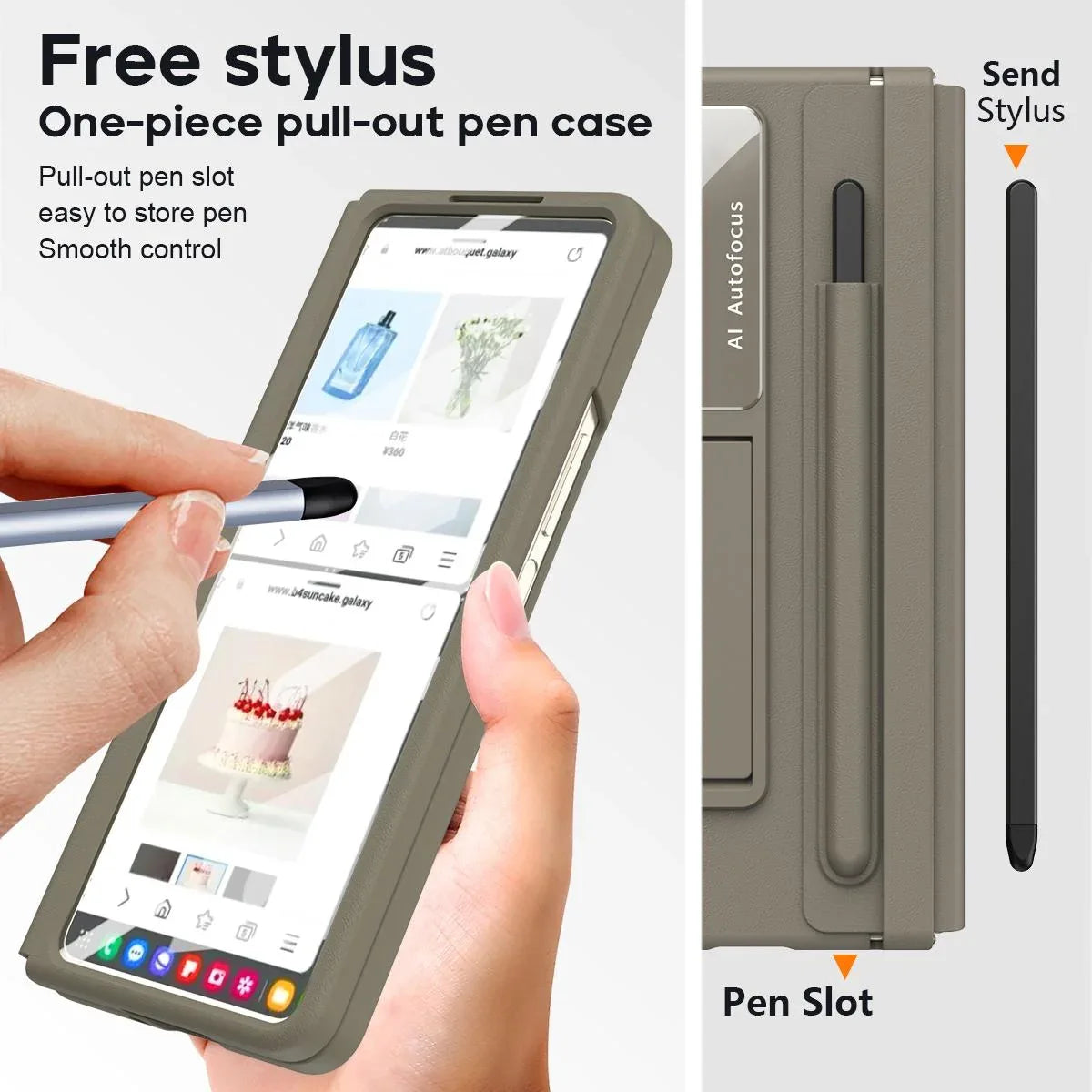 For Samsung Galaxy Z Fold4 5G Full Coverage Pc Case With Pen - Light Brown - Mekamart Australia