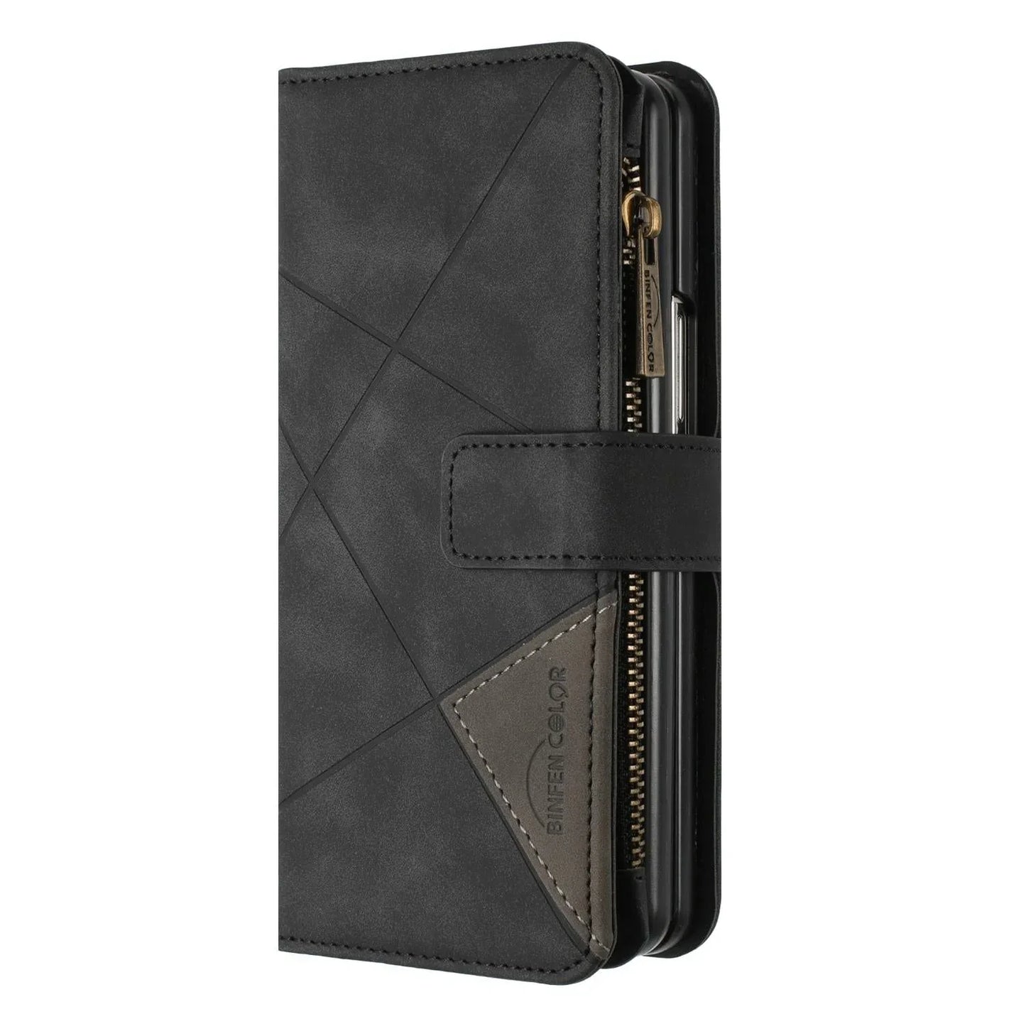 For Samsung Galaxy Z Fold4 5G Leather Zip Wallet With Rhombus Texture - Black - Mekamart Australia