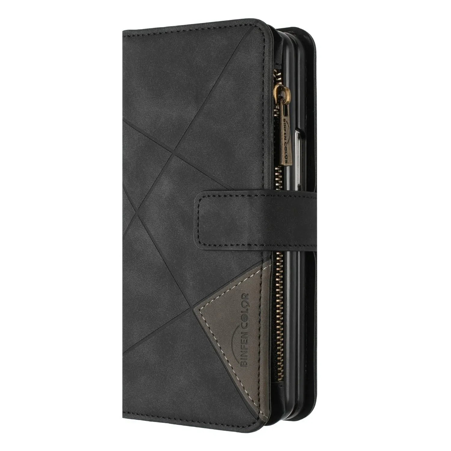 For Samsung Galaxy Z Fold4 5G Leather Zip Wallet With Rhombus Texture - Black - Mekamart Australia