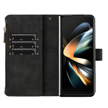 For Samsung Galaxy Z Fold4 5G Leather Zip Wallet With Rhombus Texture - Black - Mekamart Australia
