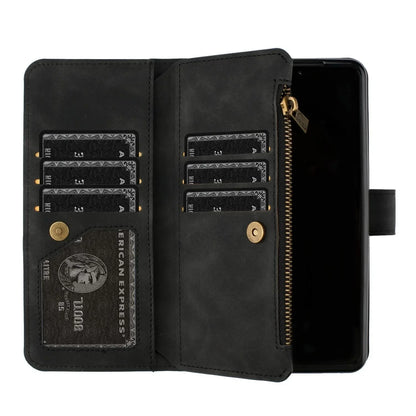 For Samsung Galaxy Z Fold4 5G Leather Zip Wallet With Rhombus Texture - Black - Mekamart Australia