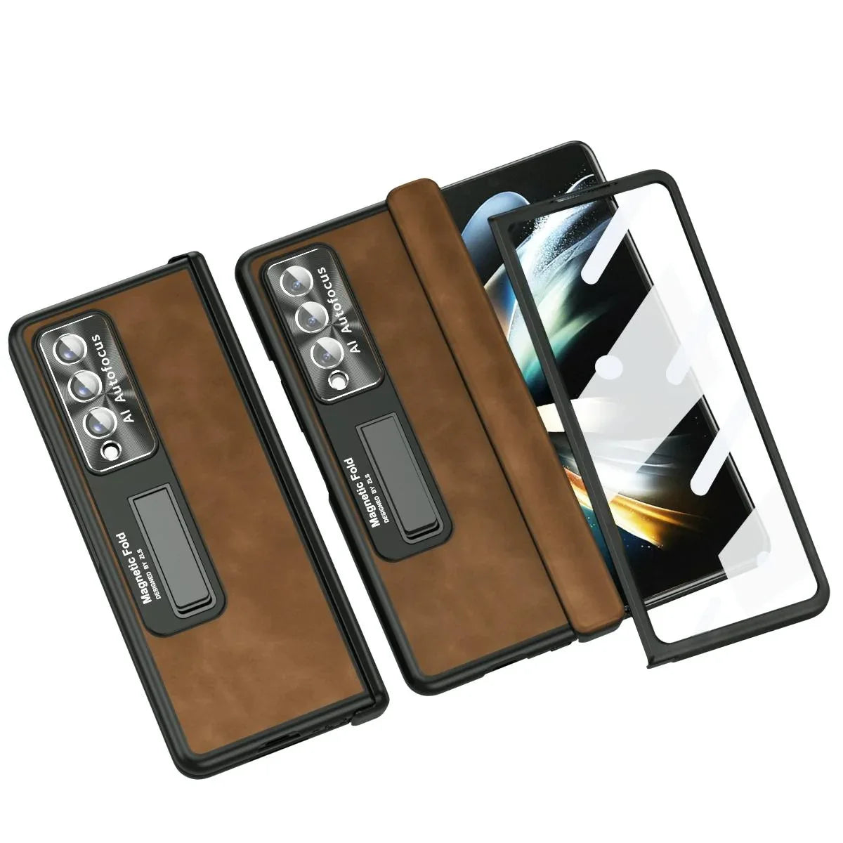 For Samsung Galaxy Z Fold4 5G Napa Texture All-In-One Phone Case - White - Mekamart Australia