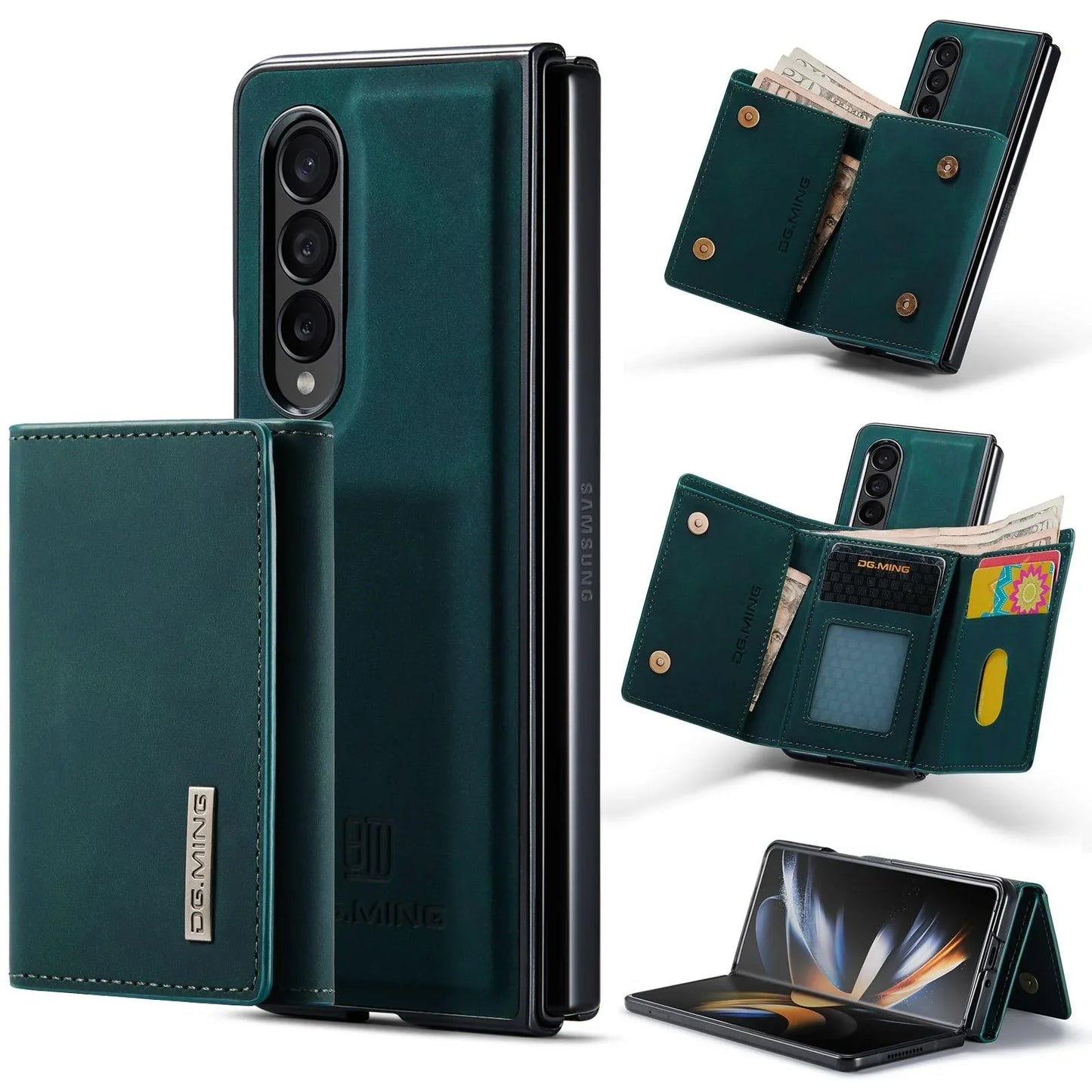 For Samsung Galaxy Z Fold4 5G Wallet Case - 3 Fold Multi Card Holder - Green - Mekamart Australia
