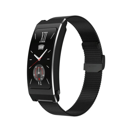 Smart Health Monitoring Bracelet With Bt Call And Leather Strap - Black Leather Strap