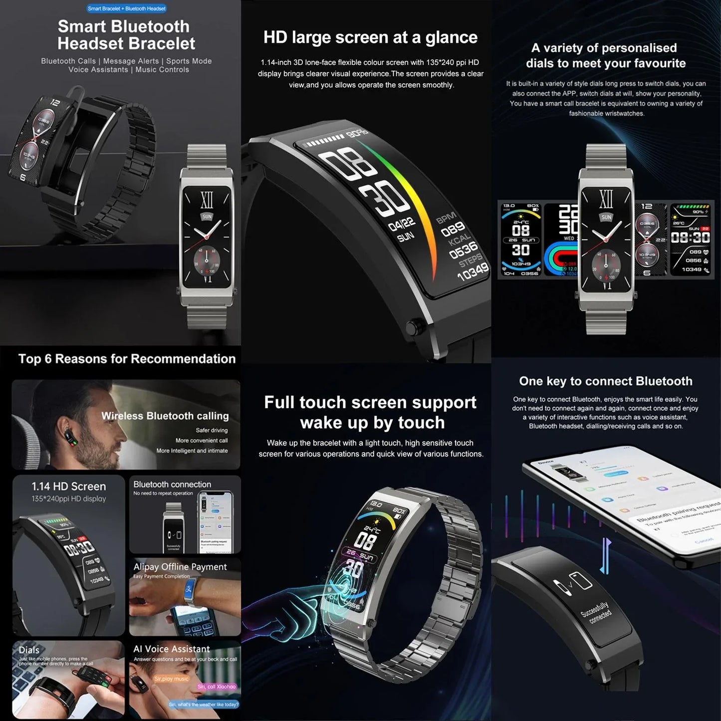 Smart Health Monitoring Bracelet With Bt Call And Leather Strap - Black Leather Strap - Mekamart Australia