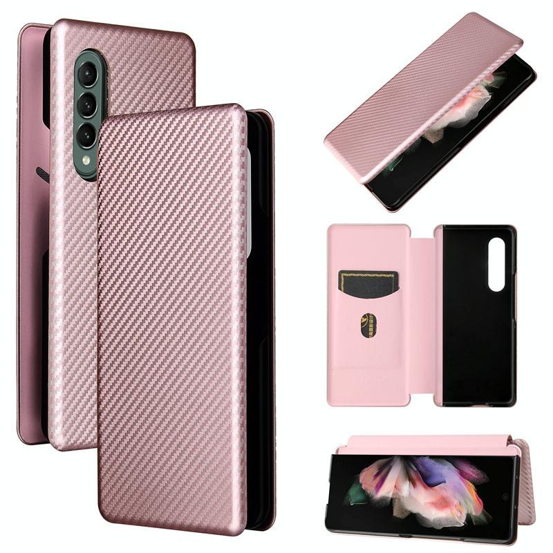 For Samsung Galaxy Z Fold4 5G Carbon Fiber Flip Leather Case - Pink - Mekamart Australia