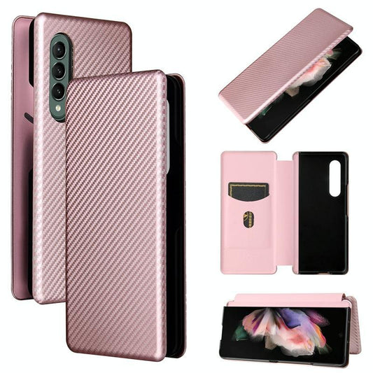 For Samsung Galaxy Z Fold4 5G Carbon Fiber Flip Leather Case - Pink - Mekamart Australia