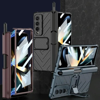 For Samsung Galaxy Z Fold4 5G Magnetic Armor Case With Push Pen - Silver - Mekamart Australia