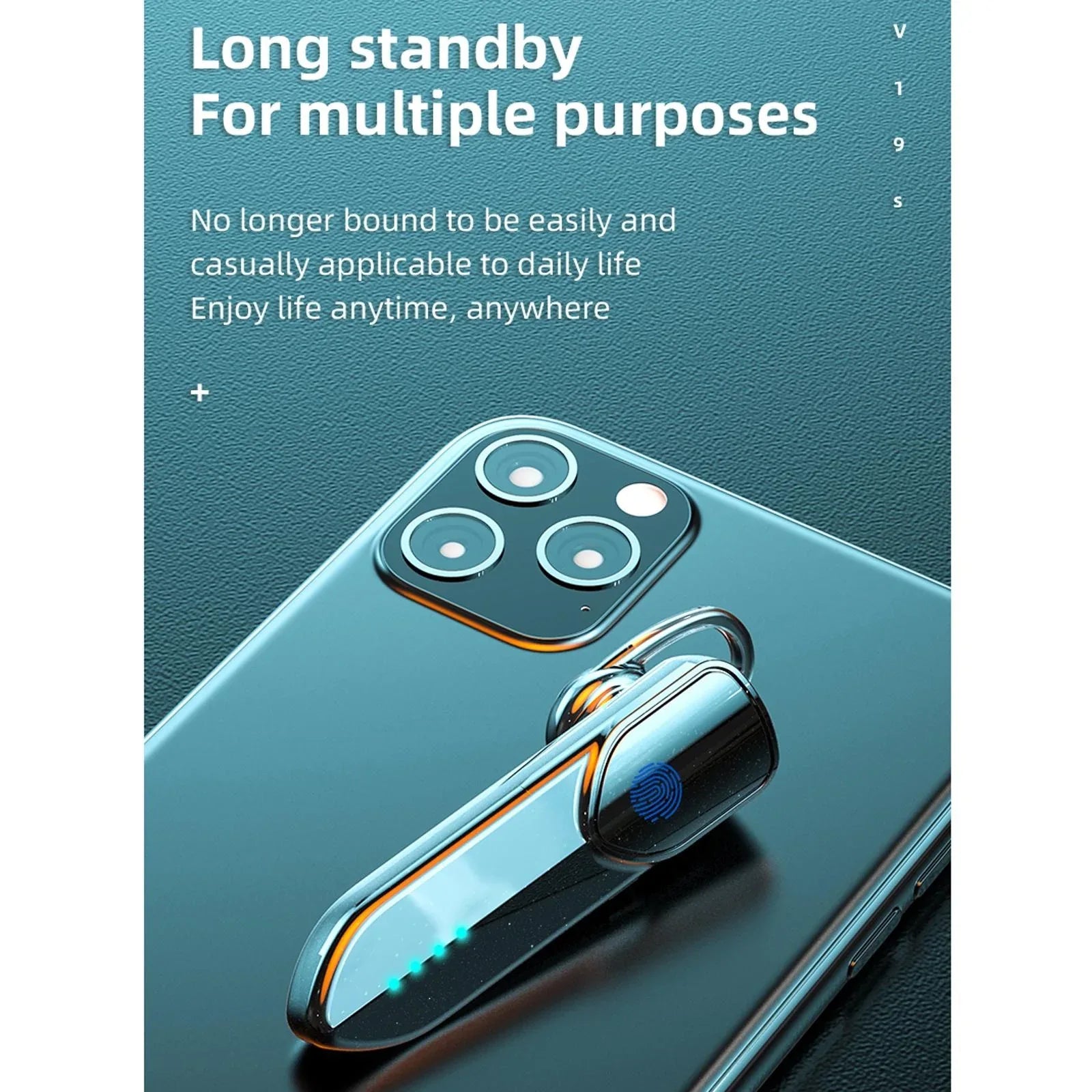 Business Style Bluetooth 5.0 Earphone with Fingerprint Touch - Silver - Mekamart Australia