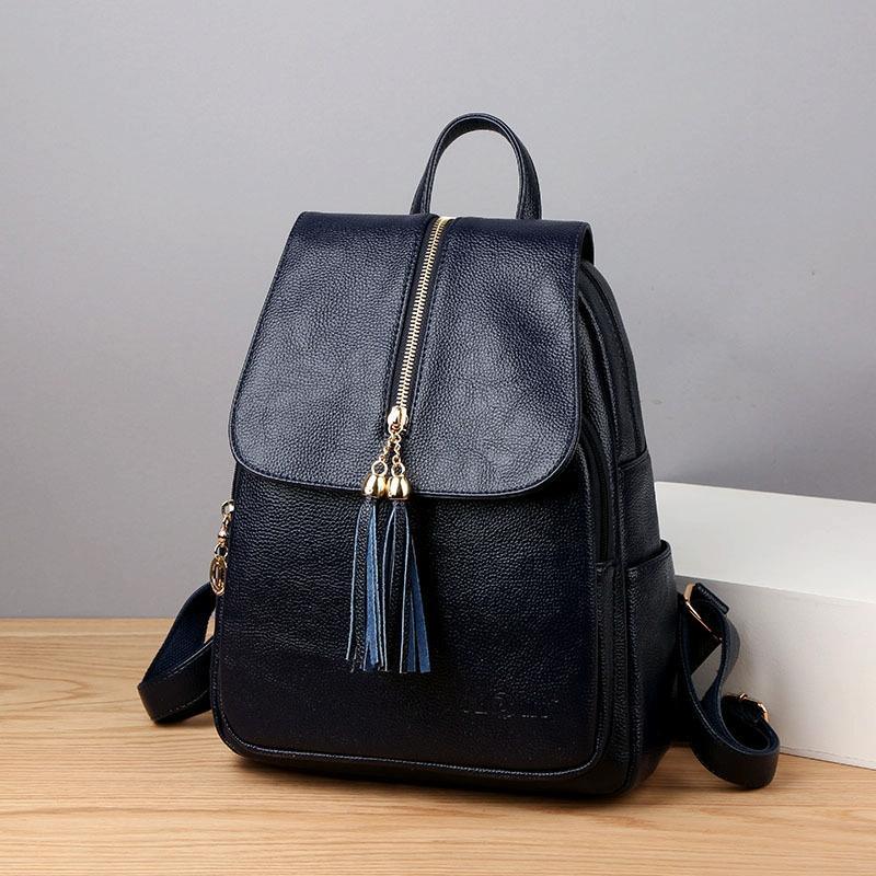 Leather Travel Backpack - Anti-theft Compact - Blue - Mekamart Australia