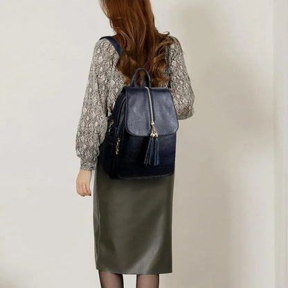 Leather Travel Backpack - Anti-theft Compact - Blue - Mekamart Australia