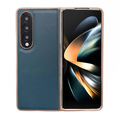 For Samsung Galaxy Z Fold4 5G Xiaoya Series Genuine Leather Plating Case - Coffee - Mekamart Australia