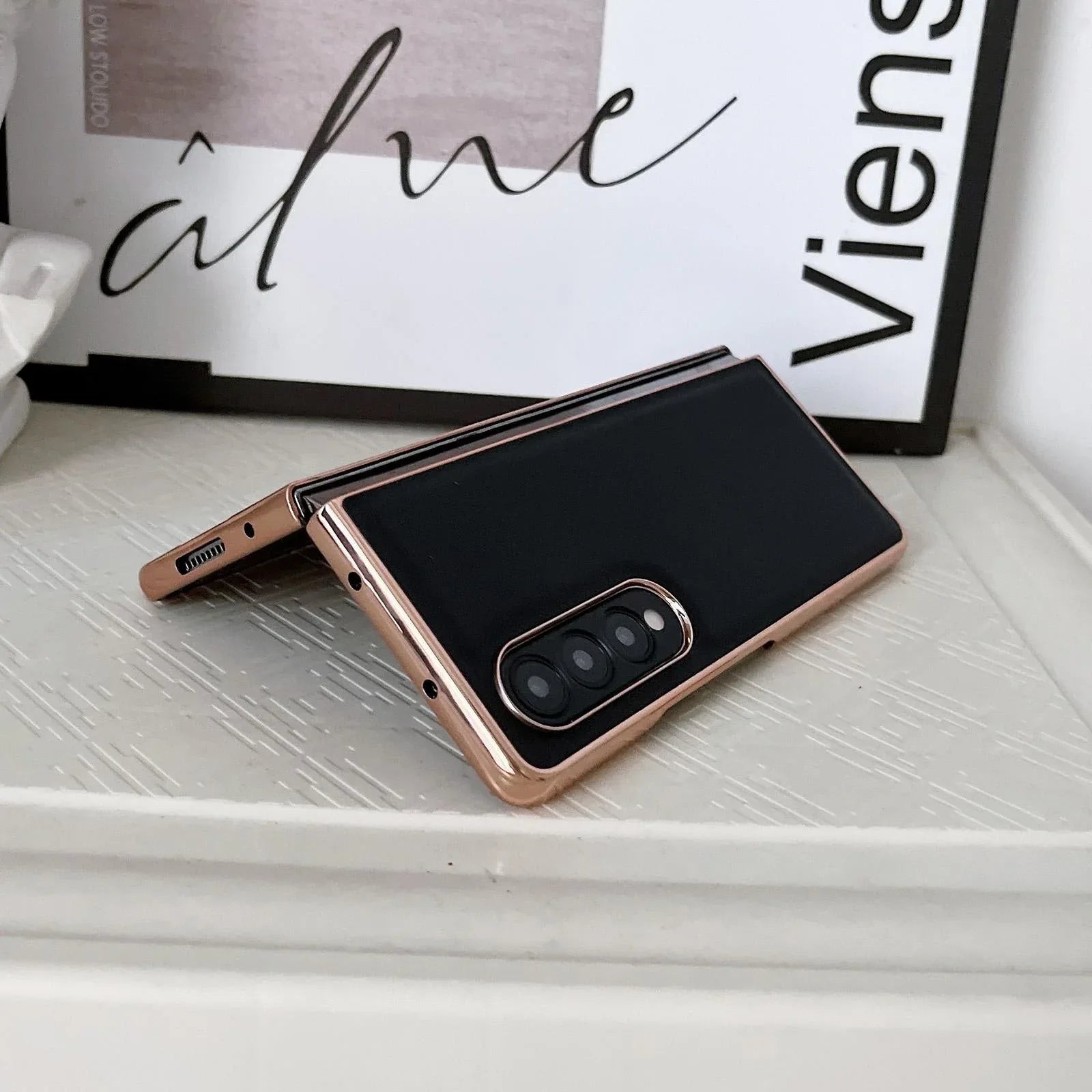 For Samsung Galaxy Z Fold4 5G Xiaoya Series Genuine Leather Plating Case - Coffee - Mekamart Australia