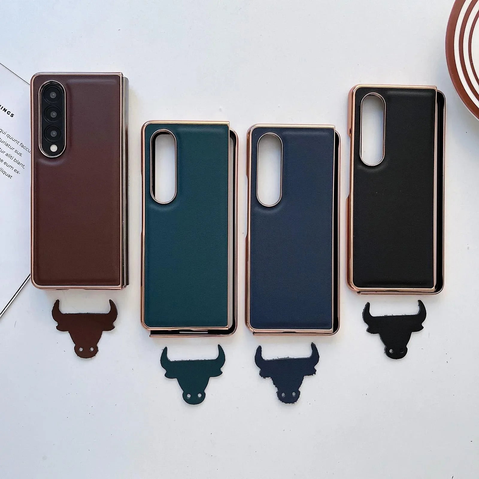 For Samsung Galaxy Z Fold4 5G Xiaoya Series Genuine Leather Plating Case - Coffee - Mekamart Australia