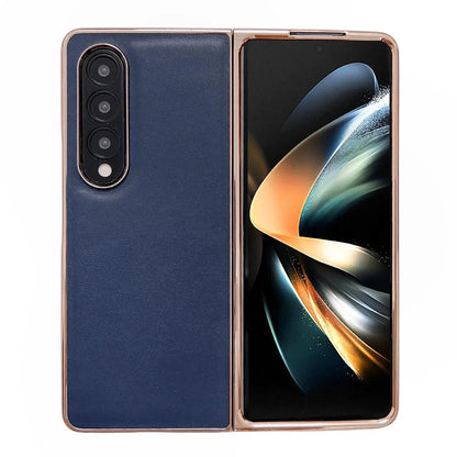 For Samsung Galaxy Z Fold4 5G Xiaoya Series Genuine Leather Plating Case - Coffee - Mekamart Australia