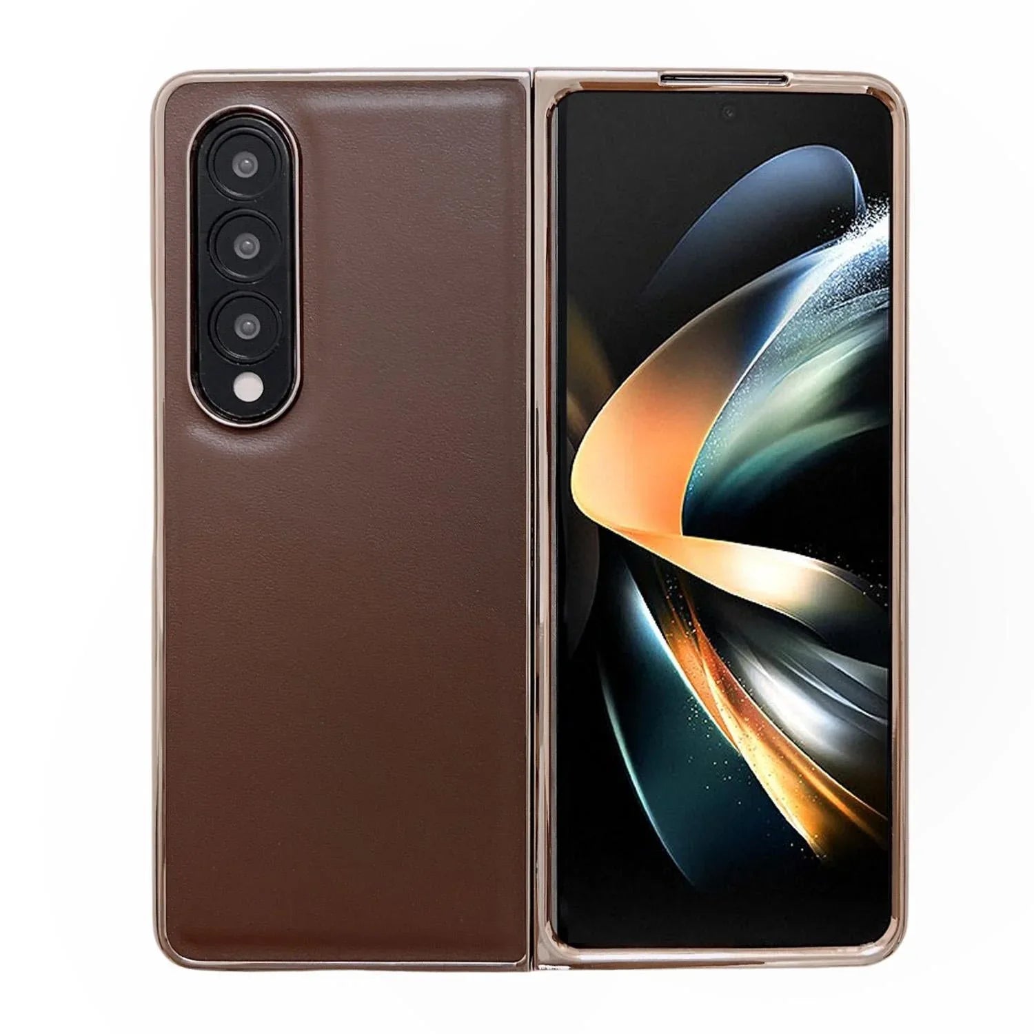 For Samsung Galaxy Z Fold4 5G Xiaoya Series Genuine Leather Plating Case - Coffee - Mekamart Australia