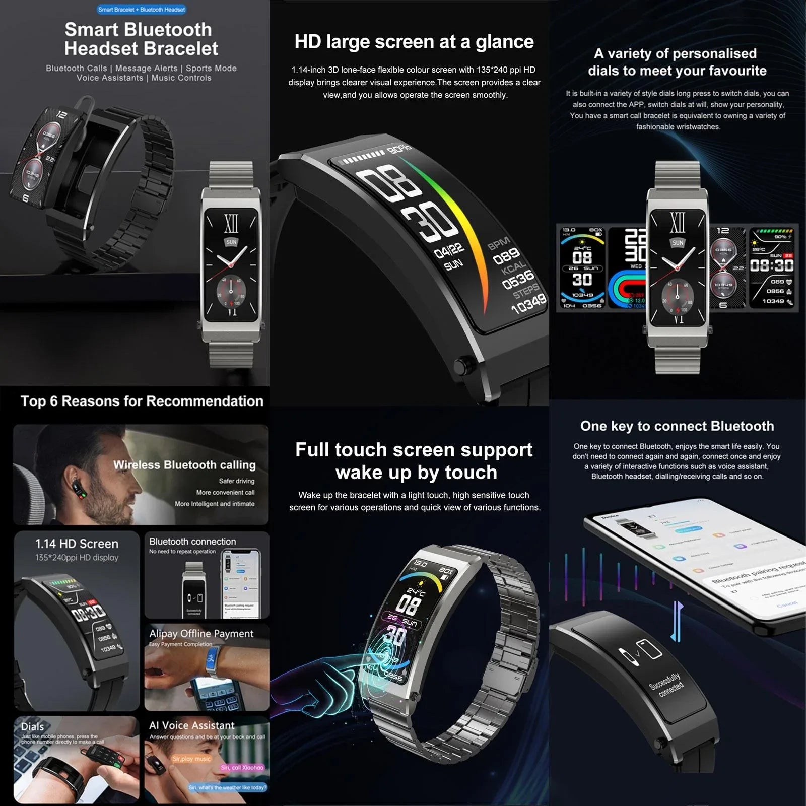 Smart Health Monitoring Bracelet With Bt Call And Leather Strap - Tarnish Steel Strap - Mekamart Australia