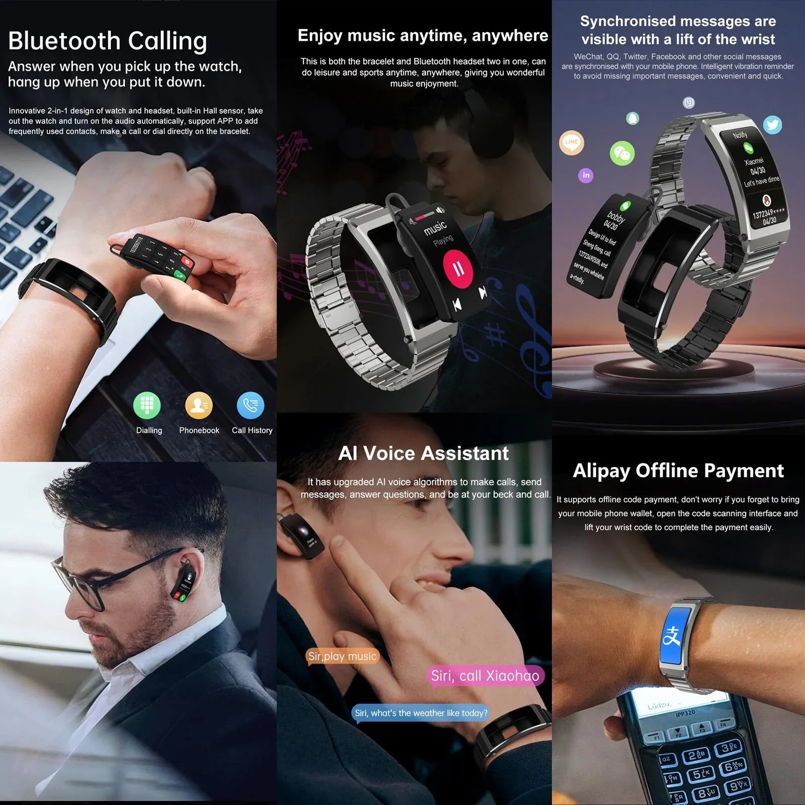 Smart Health Monitoring Bracelet With Bt Call And Leather Strap - Tarnish Steel Strap - Mekamart Australia