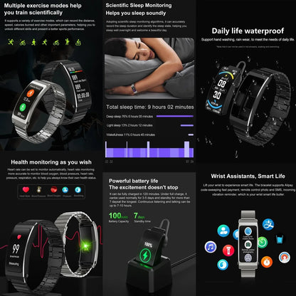 Smart Health Monitoring Bracelet With Bt Call And Leather Strap - Tarnish Steel Strap - Mekamart Australia