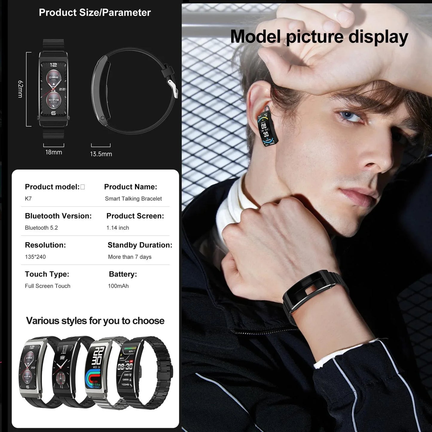 Smart Health Monitoring Bracelet With Bt Call And Leather Strap - Tarnish Steel Strap - Mekamart Australia