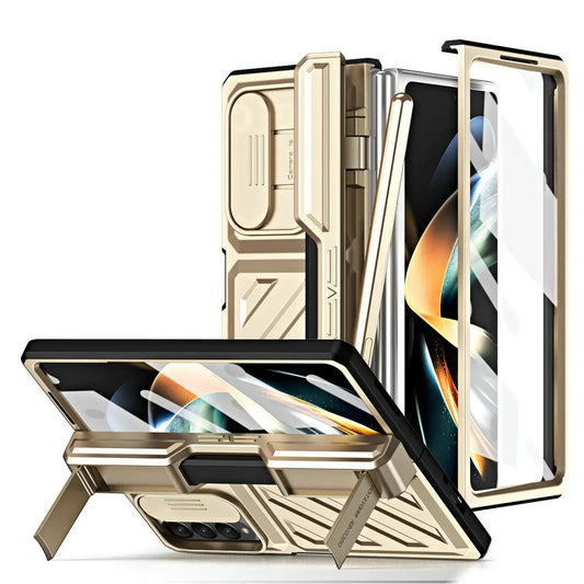 For Samsung Galaxy Z Fold4 5G Shockproof Tpu Pc Case With Pen - Gold - Mekamart Australia