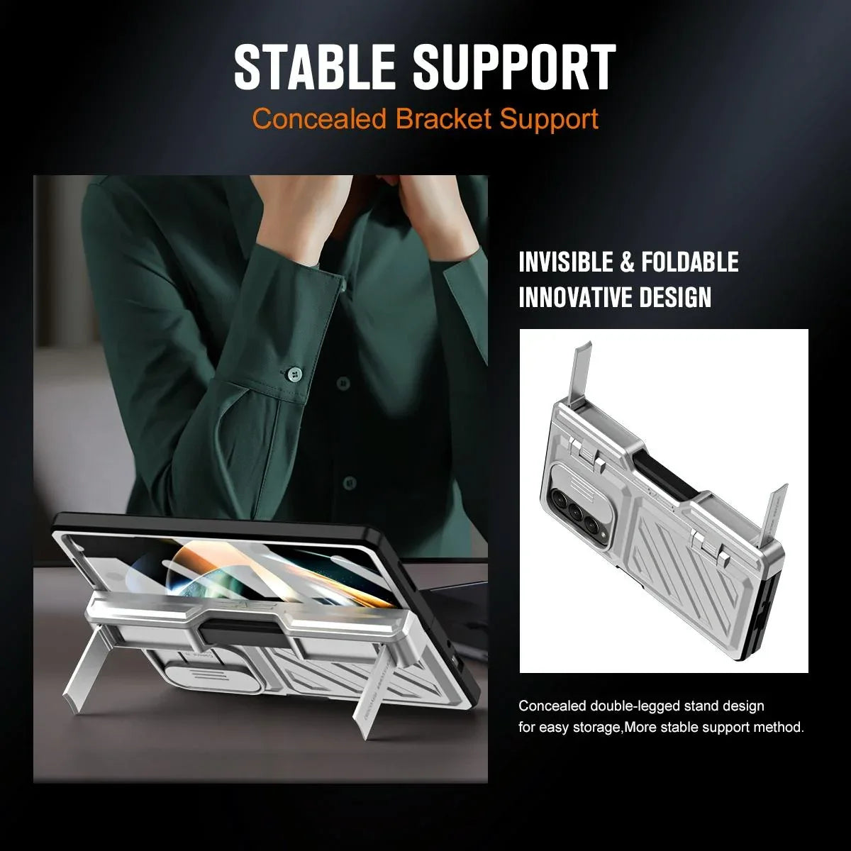 For Samsung Galaxy Z Fold4 5G Shockproof Tpu Pc Case With Pen - Gold - Mekamart Australia