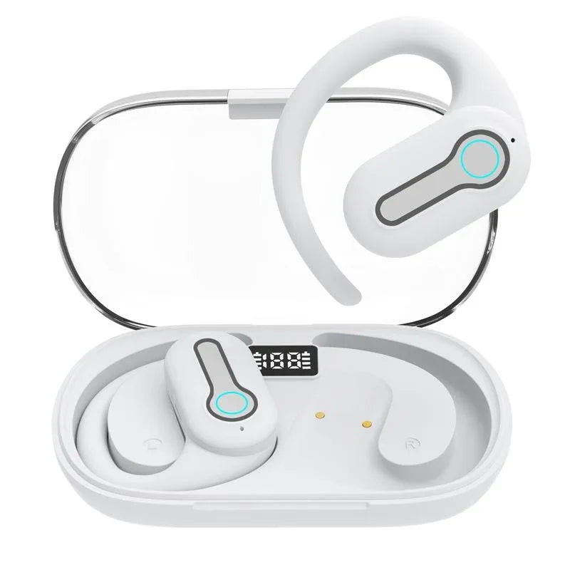 Wireless Stereo Earphones with Charging Case - Hanging Ear Design - White - Mekamart Australia