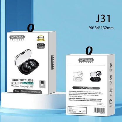 Wireless Stereo Earphones with Charging Case - Hanging Ear Design - White - Mekamart Australia