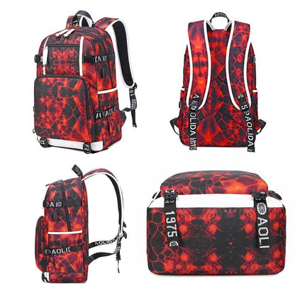 Student Waterproof Printed Backpack - Geometric Red - Mekamart Australia