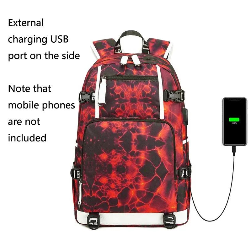 Student Waterproof Printed Backpack - Geometric Red - Mekamart Australia