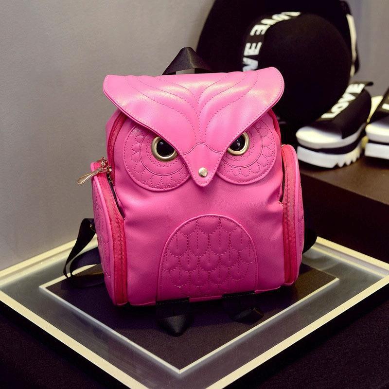 Women Owl Print Pu Backpack - Colourful and Stylish - Pink - Mekamart Australia