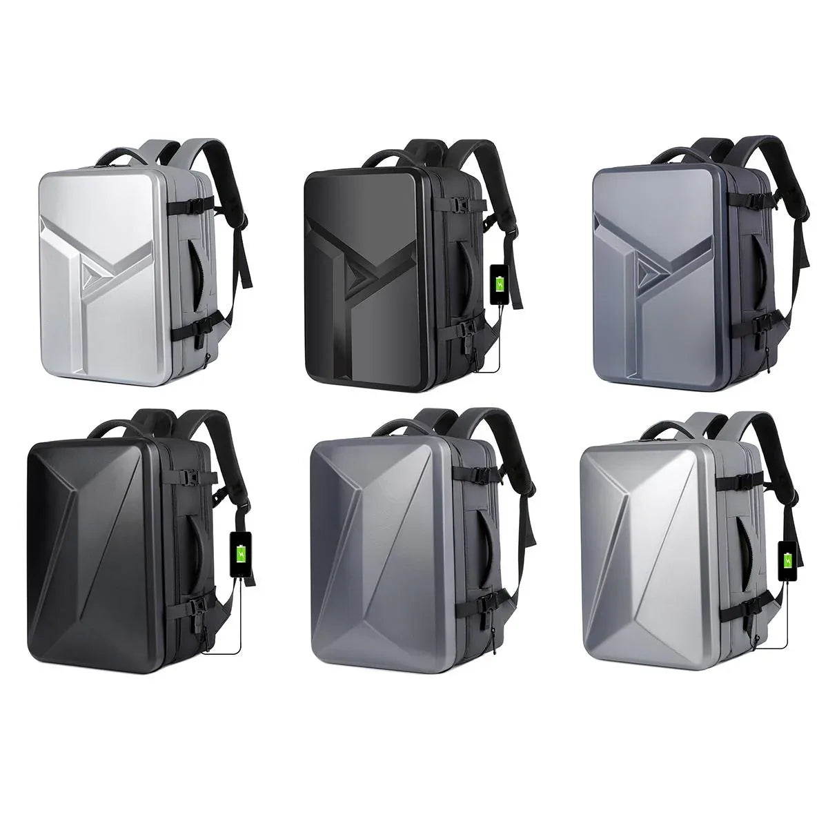 Waterproof Expandable Hard Shell Backpack with Usb Charging - Large Capacity Black - 161 Black - Mekamart Australia
