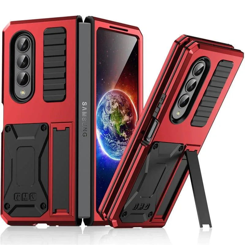 For Samsung Galaxy Z Fold4 5G Shockproof Metal Case With Holder - Red - Mekamart Australia