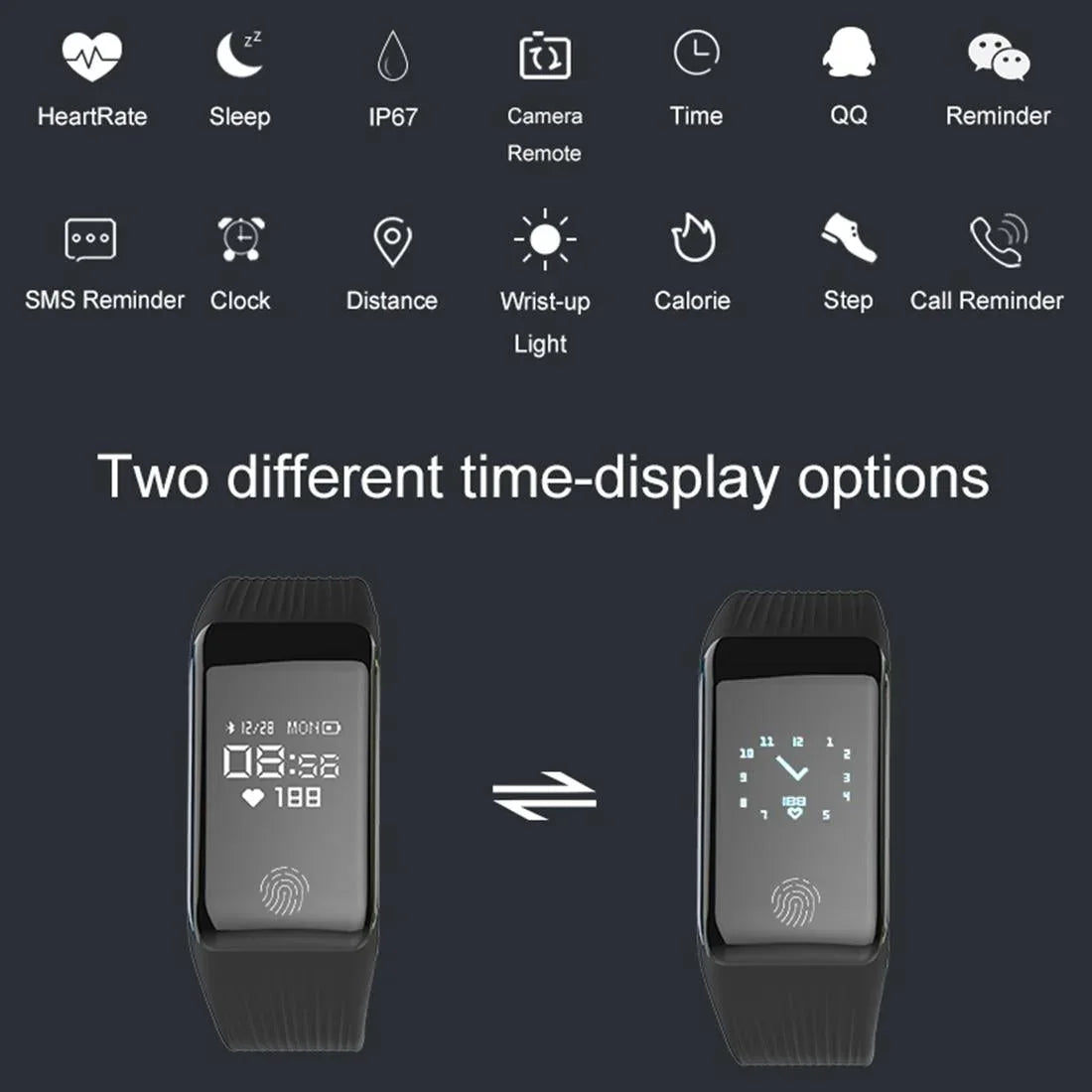 Waterproof Oled Fitness Tracker - Ip67 - Black - Mekamart Australia