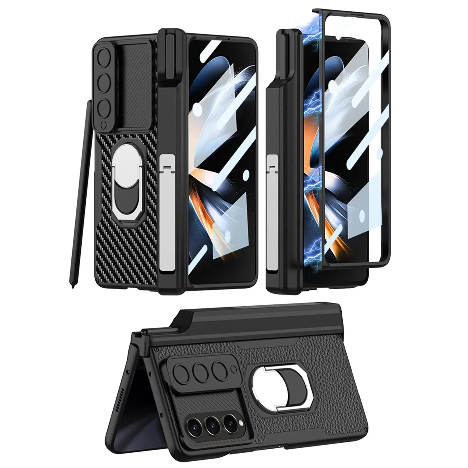 For Samsung Galaxy Z Fold4 5G Magnetic Armor Phone Case - Full Coverage - Litchi Texture - Mekamart Australia