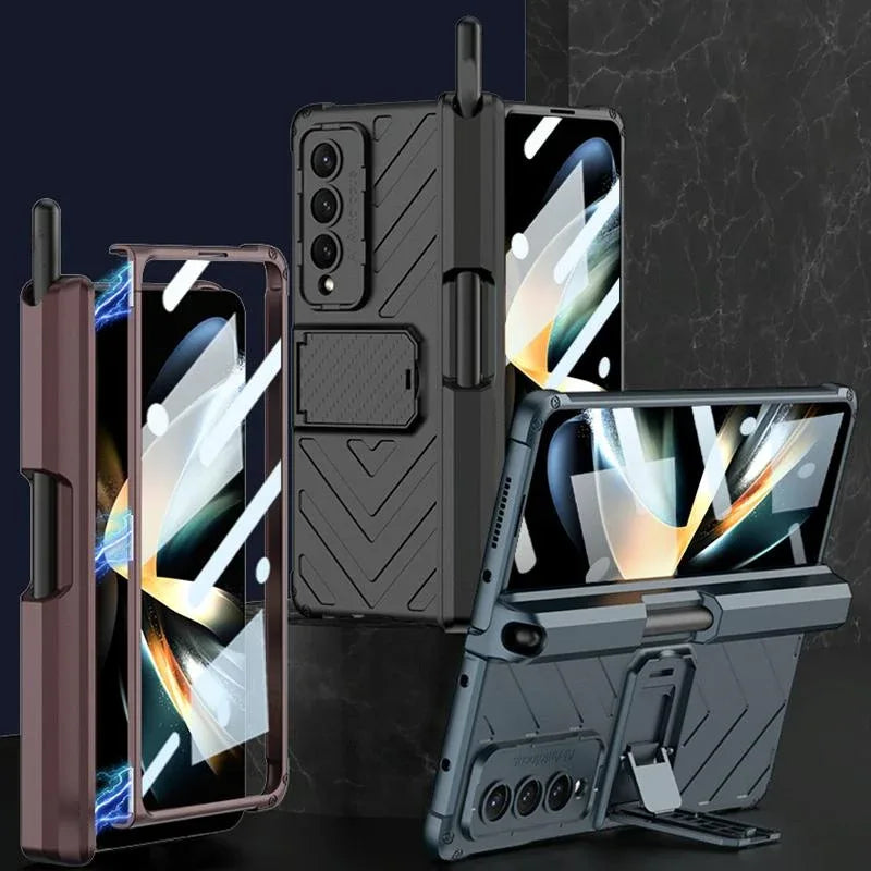 For Samsung Galaxy Z Fold4 5G Magnetic Armor Case With Push Pen - Black - Mekamart Australia