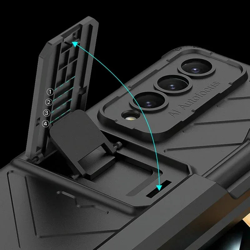 For Samsung Galaxy Z Fold4 5G Magnetic Armor Case With Push Pen - Black - Mekamart Australia