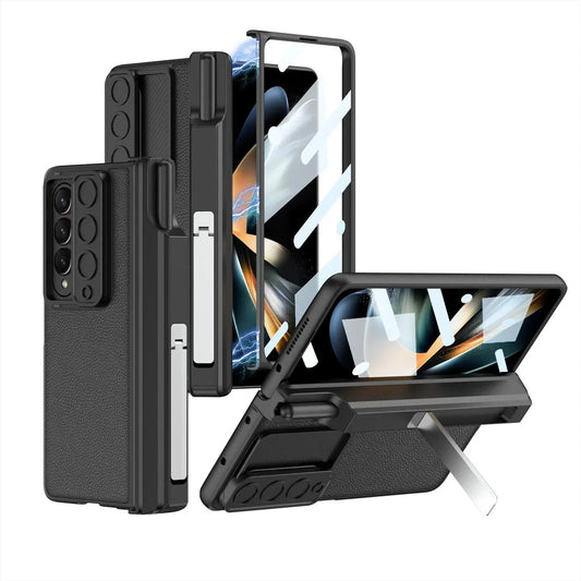 For Samsung Galaxy Z Fold4 5G Magnetic Leather Flip Case With Holder - Silver - Mekamart Australia