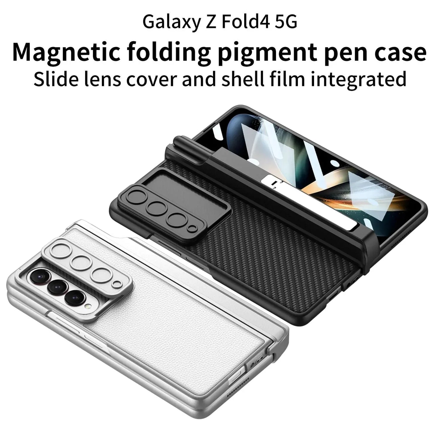 For Samsung Galaxy Z Fold4 5G Magnetic Leather Flip Case With Holder - Silver - Mekamart Australia