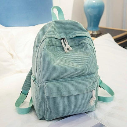 Girls' and Women Corduroy Backpack - School - Light Green - Mekamart Australia