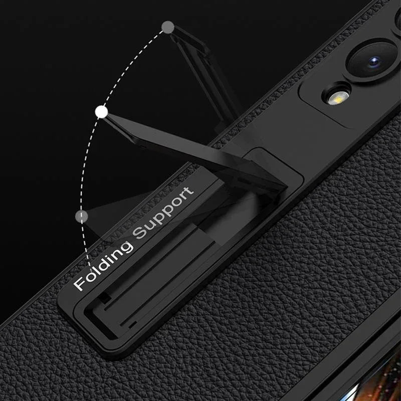 For Samsung Galaxy Z Fold4 5G Leather Case With Stand - Ultra Thin - Carbon Fiber Texture - Mekamart Australia