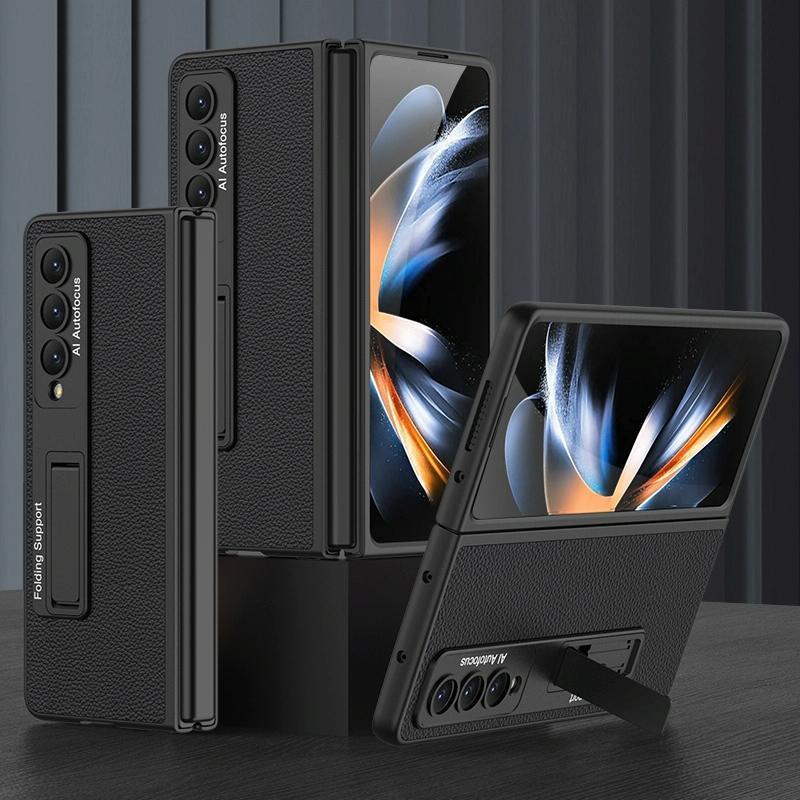 For Samsung Galaxy Z Fold4 5G Leather Case With Stand - Ultra Thin - Carbon Fiber Texture - Mekamart Australia