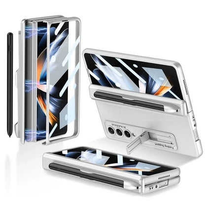 For Samsung Galaxy Z Fold4 5G Foldable Magnetic Flip Case With Holder & Pen Slot - Gkk - Silver - Mekamart Australia