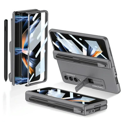 For Samsung Galaxy Z Fold4 5G Foldable Magnetic Flip Case With Holder & Pen Slot - Gkk - Silver - Mekamart Australia