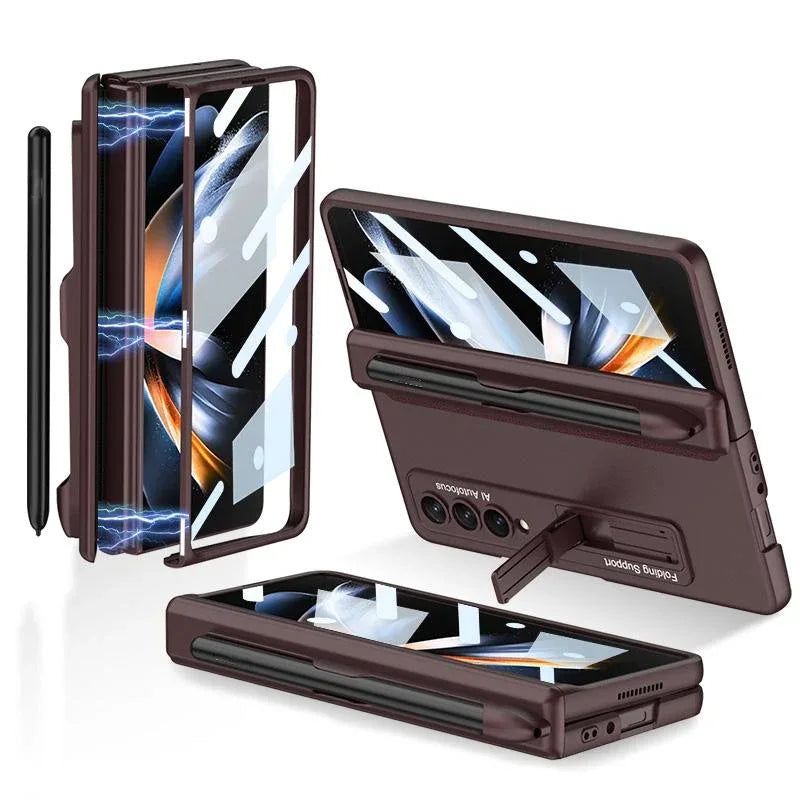 For Samsung Galaxy Z Fold4 5G Foldable Magnetic Flip Case With Holder & Pen Slot - Gkk - Silver - Mekamart Australia