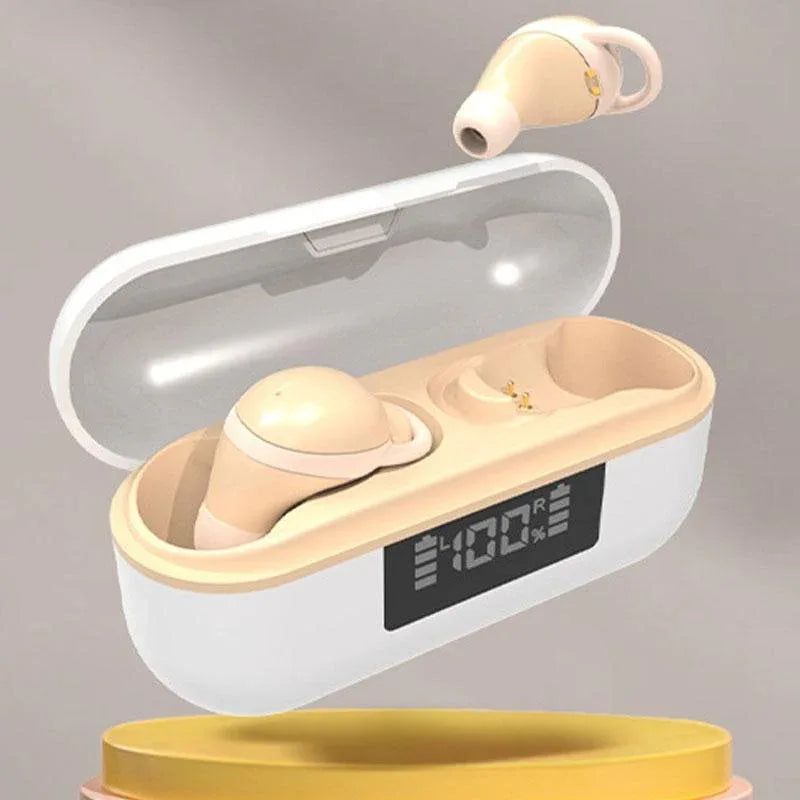 Wireless Noise-cancelling Earbuds with Digital Display and Charging Case - Skin Colour - Mekamart Australia