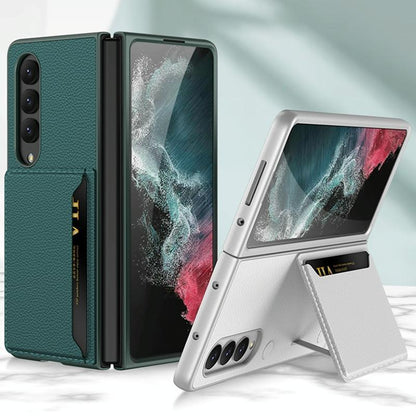 For Samsung Galaxy Z Fold4 5G Leather Case With Card Slots - Ultra Thin - Silver - Mekamart Australia