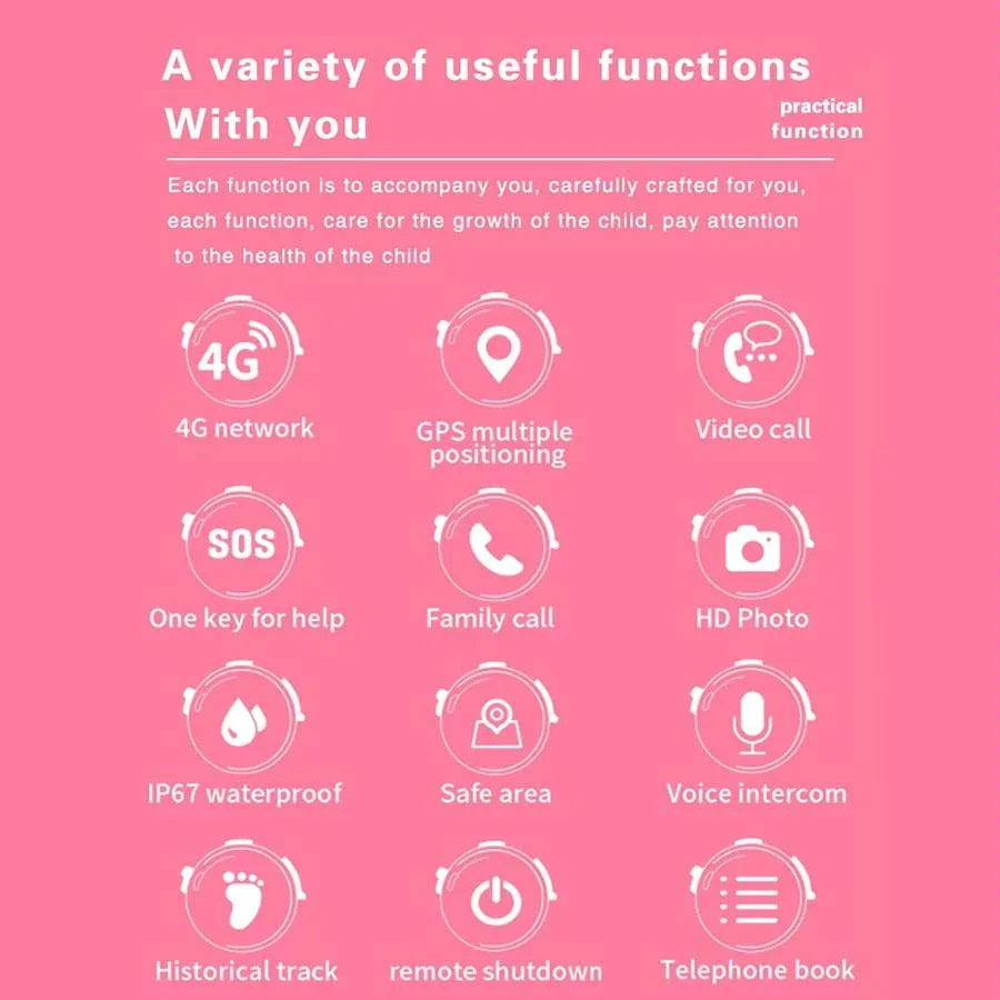 1.4 Inch 4G Gps Positioning Children Calling Watch With Sos Function - Black - Mekamart Australia